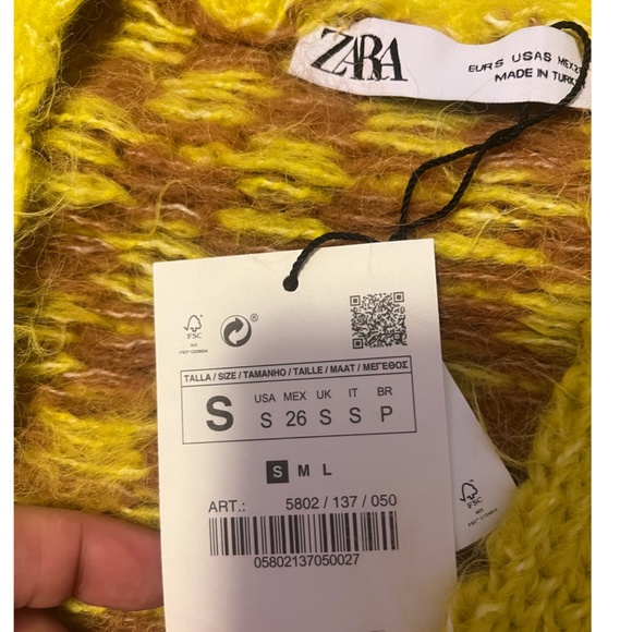 Zara yellow and brown checks stripes touch of wool jacquard knit cardigan NWT - Picture 7 of 11
